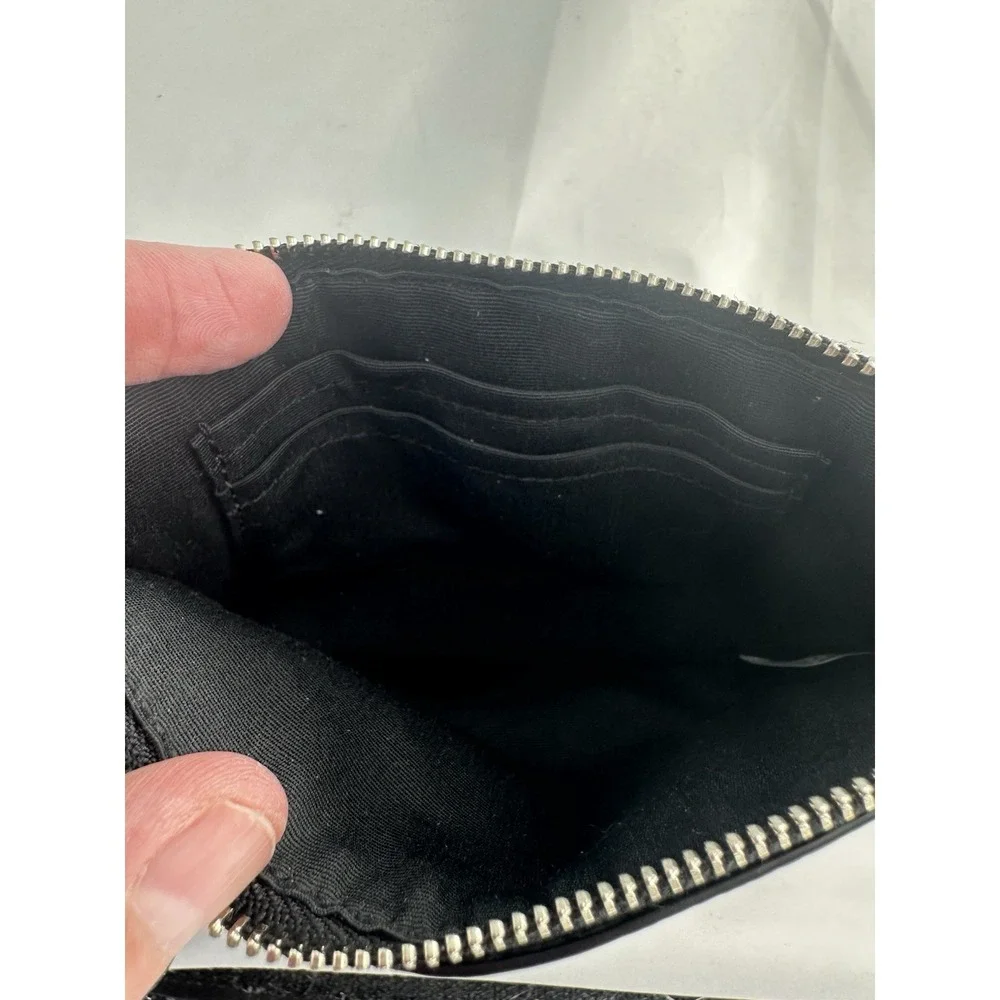 Coach Black Silver Star Glitter Wristlet Wallet Women Zipper Closure Logo Accent